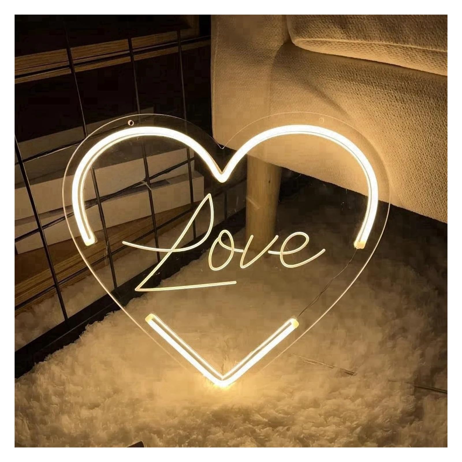LEMST Signs Lamp Love Heart Neon Signs USB Powered Adjustable Brightness Carve Letter Neon Lights Suitable for Wall Hanging Decor(33cmx38cm)