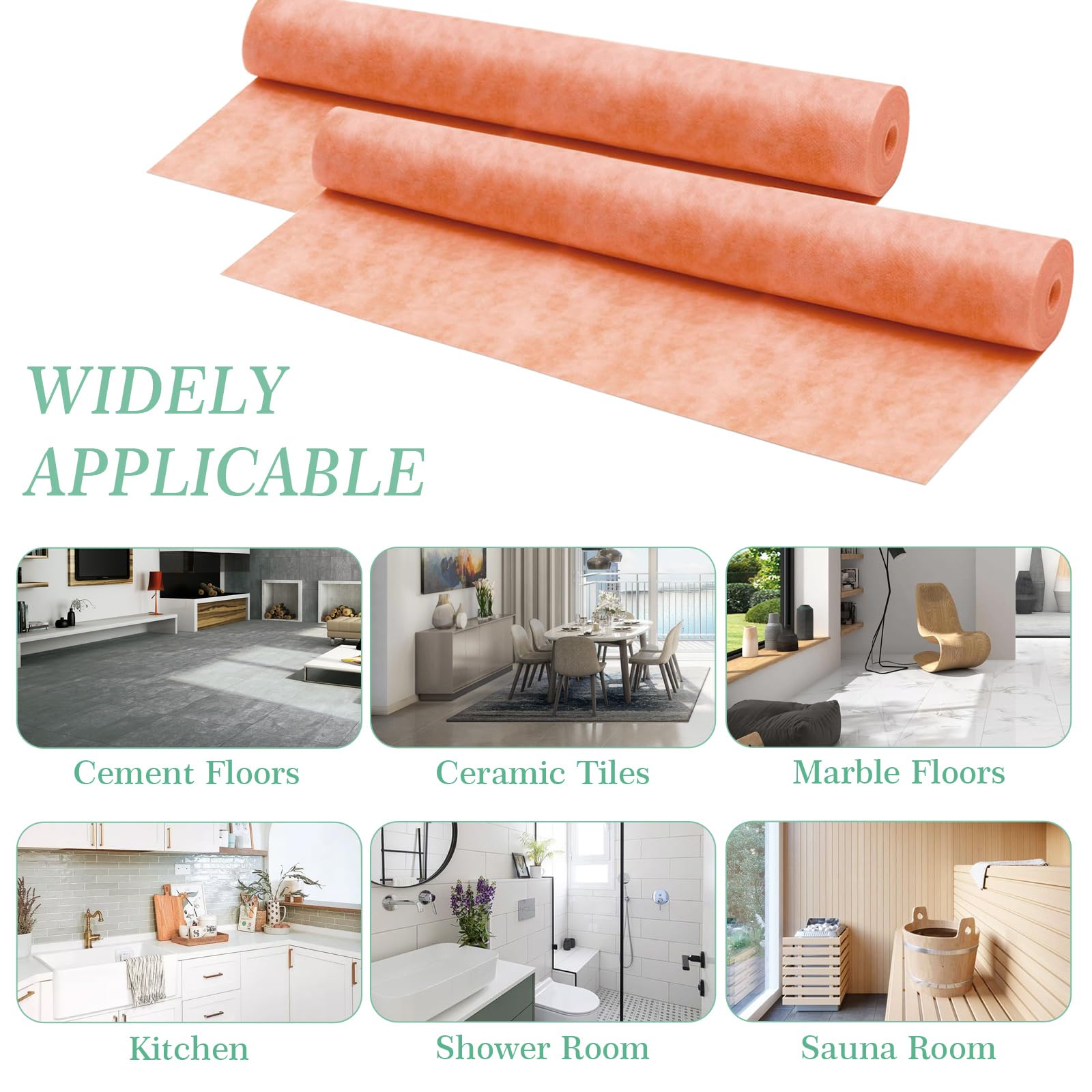 BECHAEO Membrana impermeable para ducha de 3.3 pies x 33 pies, 108 pies cuadrados, 20 mil, membrana impermeabilizante para azulejos, rollo de tela de polietileno para baño, pared y suelo
