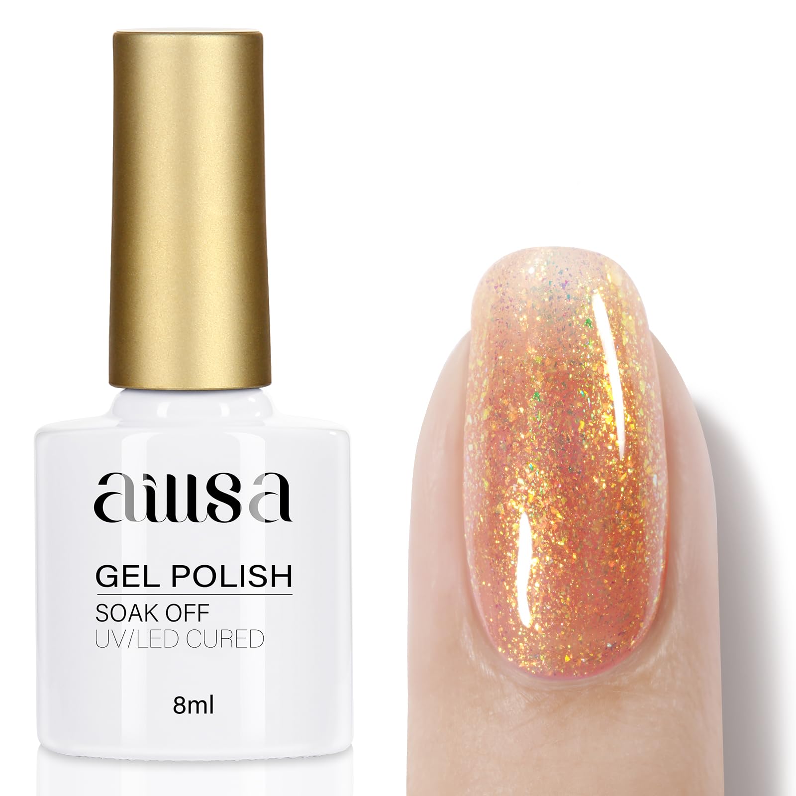 AILLSA Glitter Iridescent Gel Nail Polish Halloween Gold Sparkle Gel Polish Jelly Holographic Foil Translucent Colors Soak Off U V Nail Polish Gel for Starter Nail Salon DIY Gifts 0.27 Fl Oz GE21