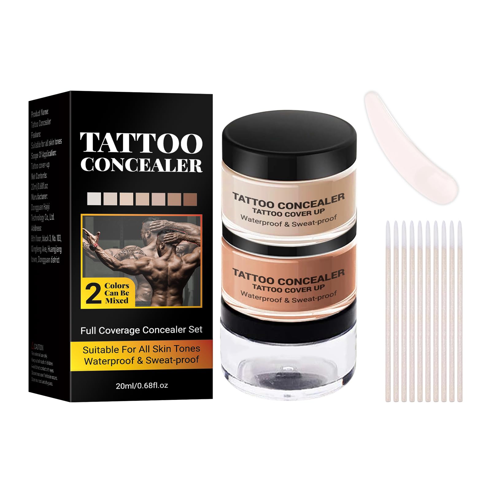 Tattoo Cover Up Full Coverage, Waterproof Concealer, Tattoo Concealer, Body Foundation, Tattoos, Scars, Spots, Birthmarks, Long-Lasting, Sweatproof, Natural Skin Tone