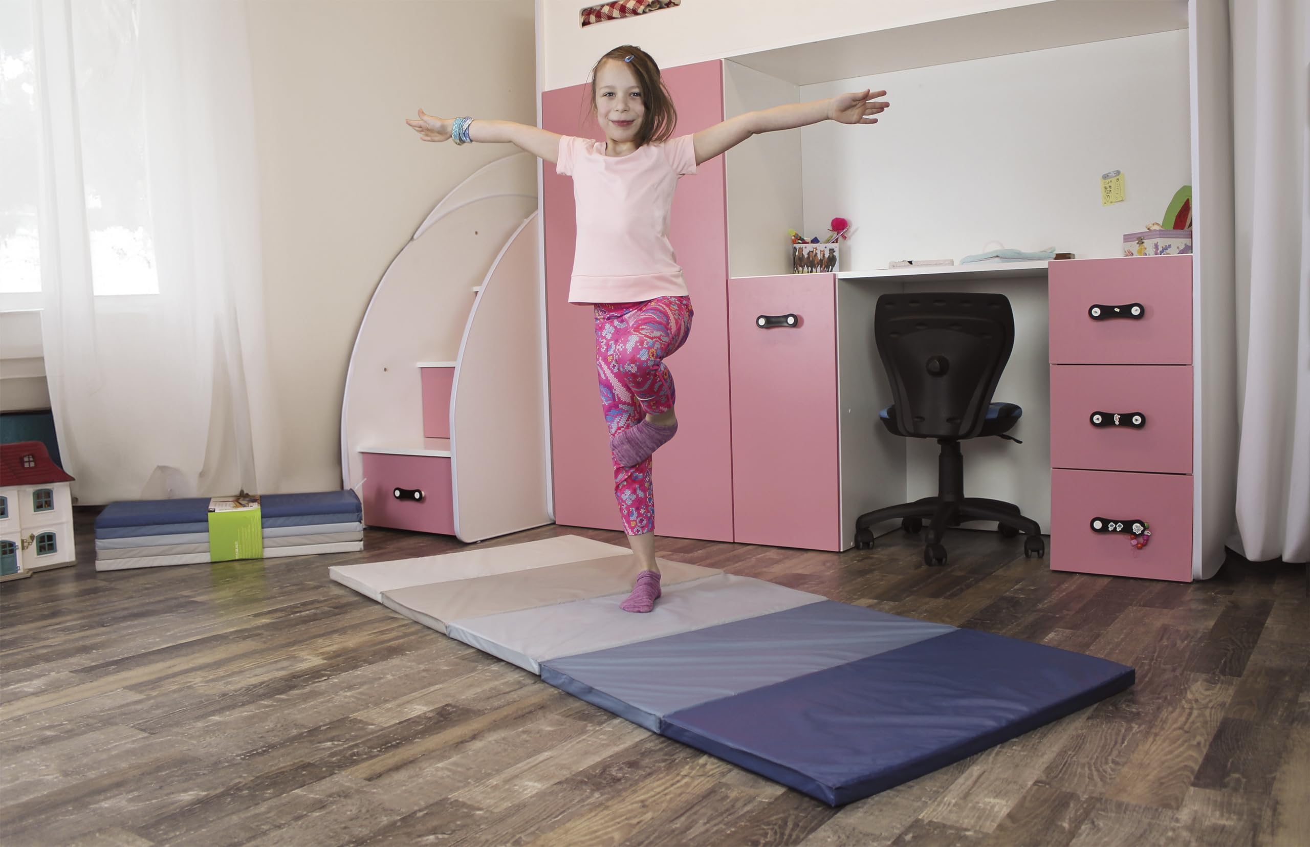 Tapis De Gym épais 122x122cm - Rembourrage 10cm - Housse Simili Cuir Imperméable - Pliable Avec Poignées - Yoga, Fitness