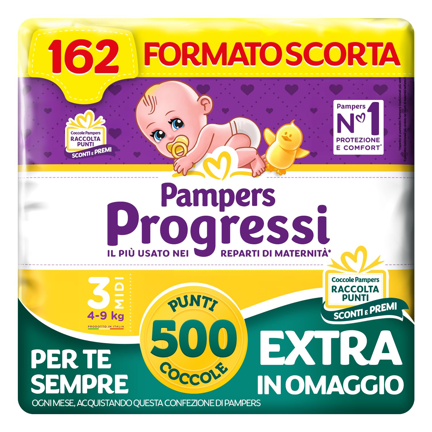 Pampers Progressi Midi, Taglia 3 (4-9 kg), 162 Pannolini Neonato