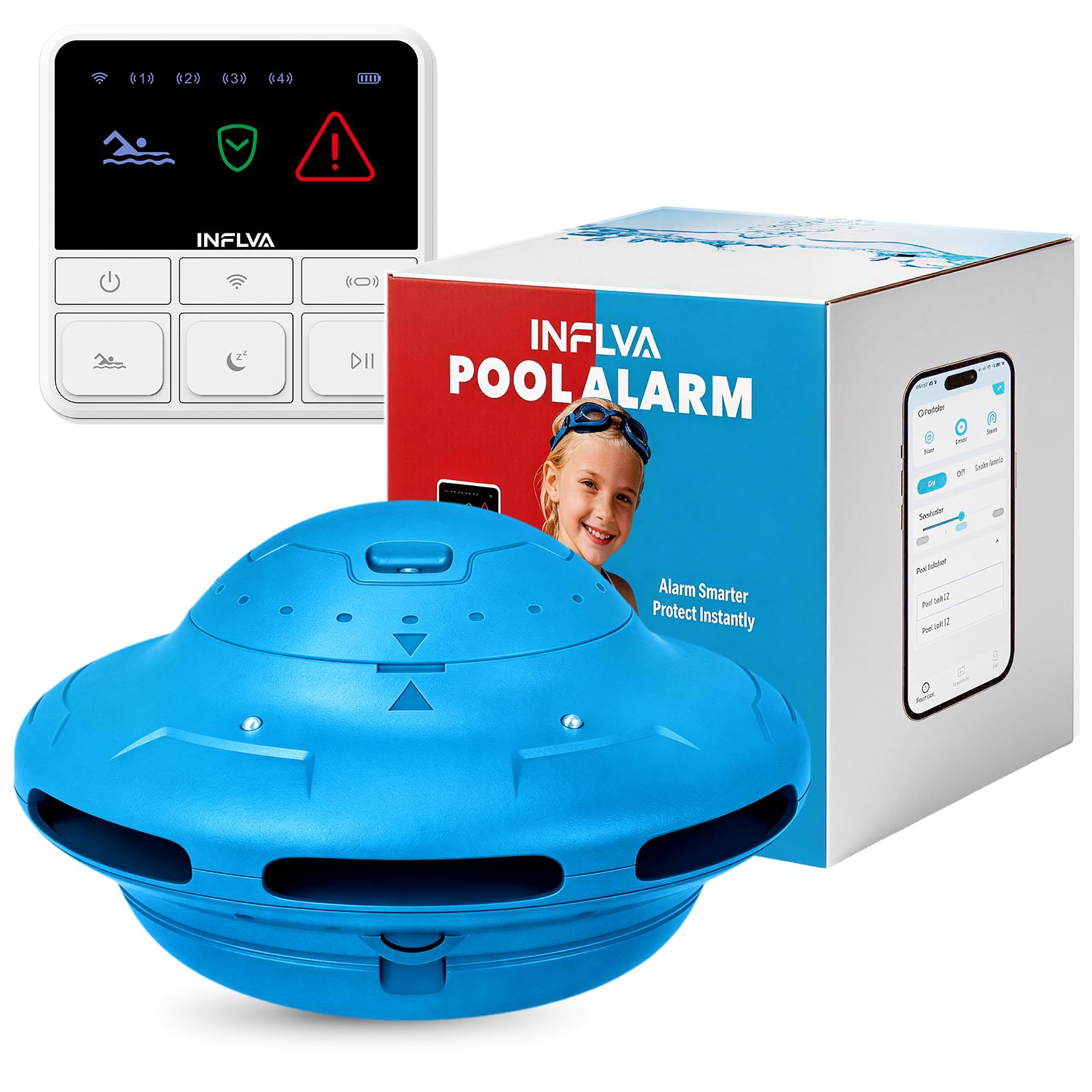 Photo 1 of Smart Pool Alarm with App Connectivity | Real-Time Phone Alerts & Adjustable Sensitivity | LED Status Monitoring | for Inground & Above Ground Pools | Housewarming Gift Pool Owners Sky Blue