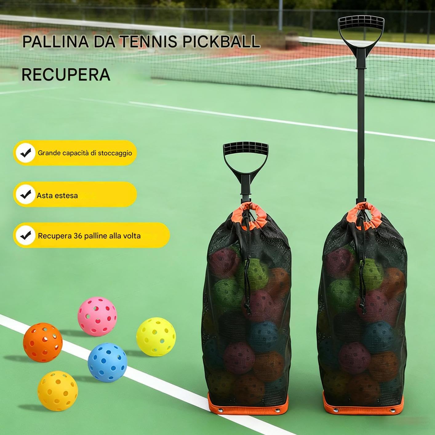 Generico Raccogli Palle da Manico Telescopico Regolabile Compatto | Raccoglitore Di Palline Da Tennis per Uomini Donne Ragazzi Giovani Ciclisti Golfisti