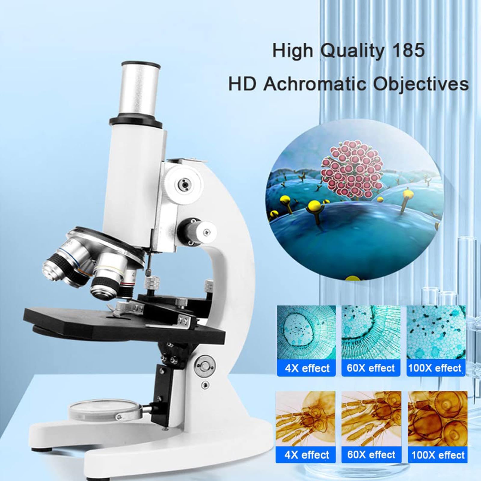 HD Biologisches Mikroskop mit Tragetasche - Professionelles Monokular-Mikroskop-Set für Schüler und Erwachsene, ideal für Laborunterricht und Aquakultur