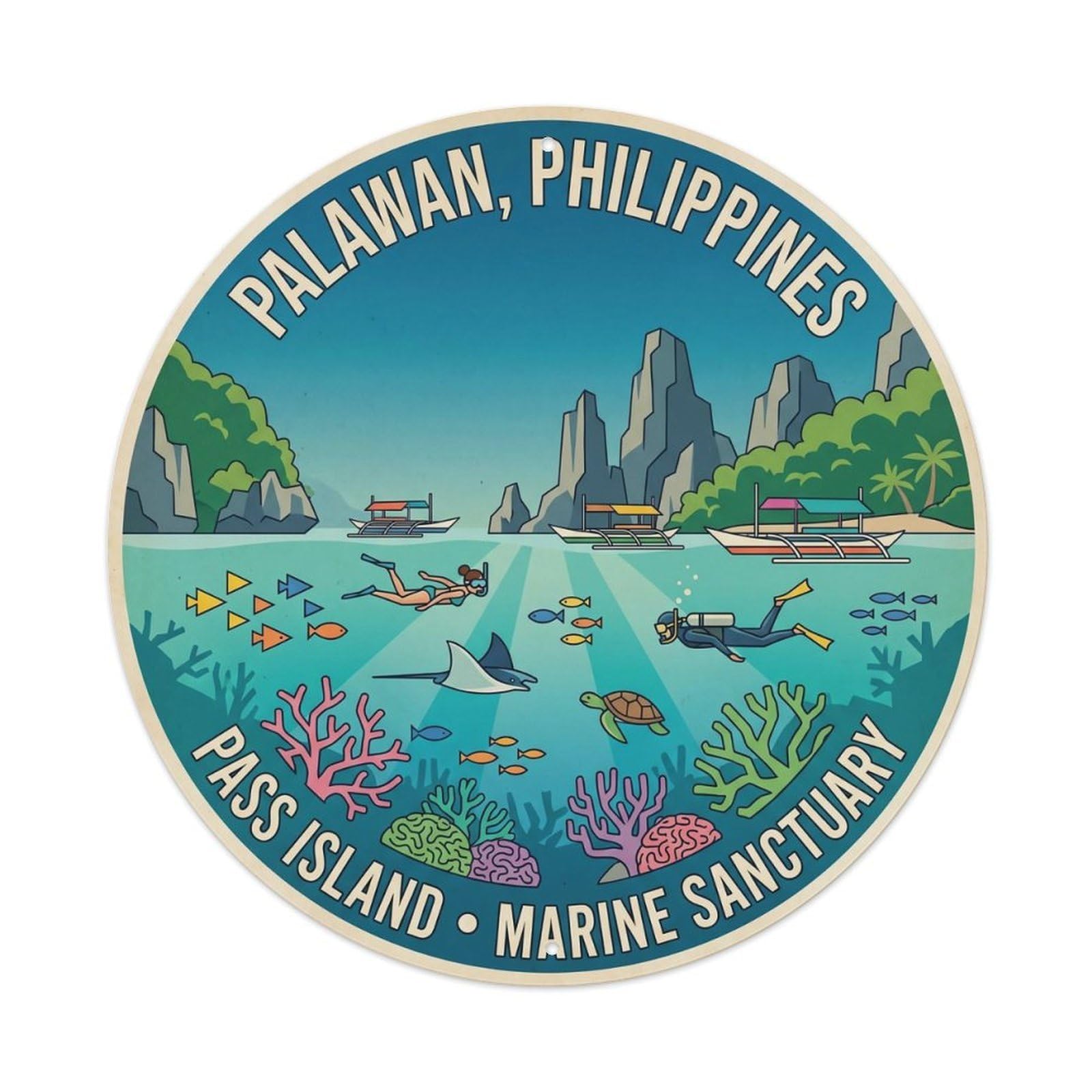 Odgynaw 8X8inch(20X20cm) Palawan Pass Island Tropical Coastal Journey Metal Tin Sign