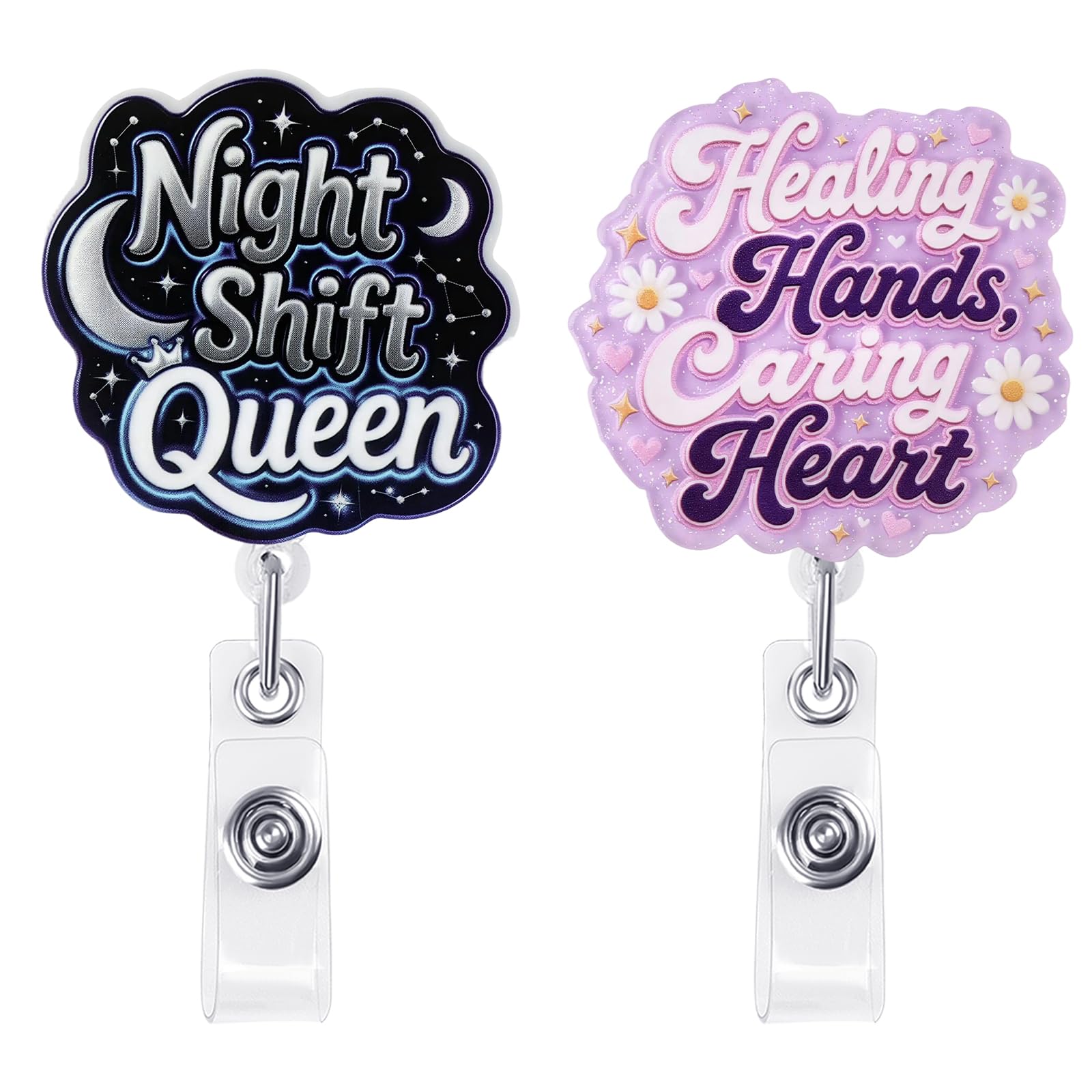 2Pcs Funny Nurse Badge Reel Cute Badge Reel Holder Retractable Work Holder with Alligator Clip for CNA RN Doctor Nursing Student Decor