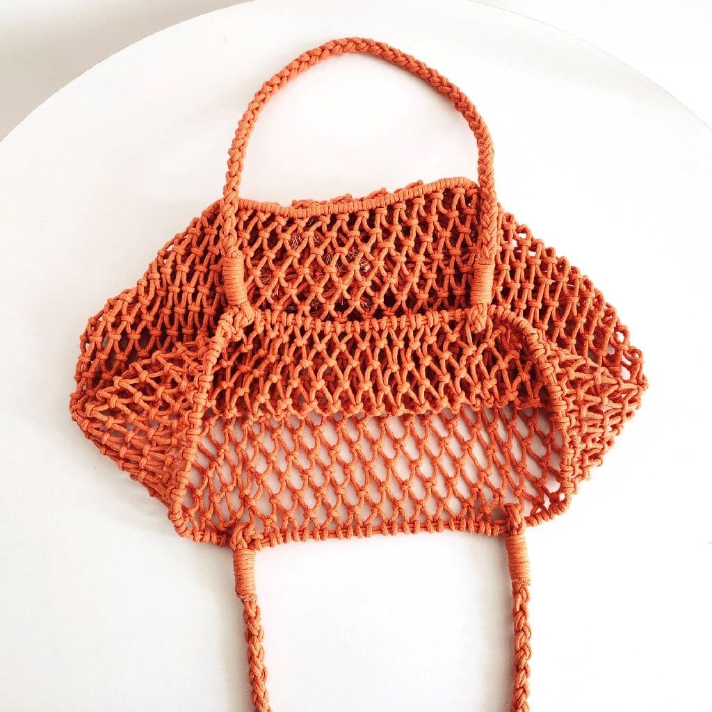 Handmade Bag Hollowed Out Mesh Pocket Cotton Rope Handbag Beach Vacation Seaside