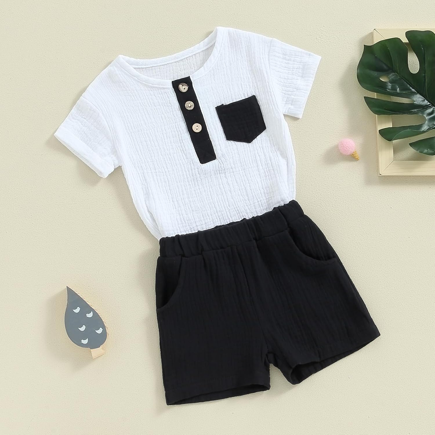 fhutpw Baby Boy Summer Outfits Henley Shirt Soft Pocket Short Sleeve Tops & Shorts Sets Infant 3 6 12 18 Months 2T Clothes - Image 4