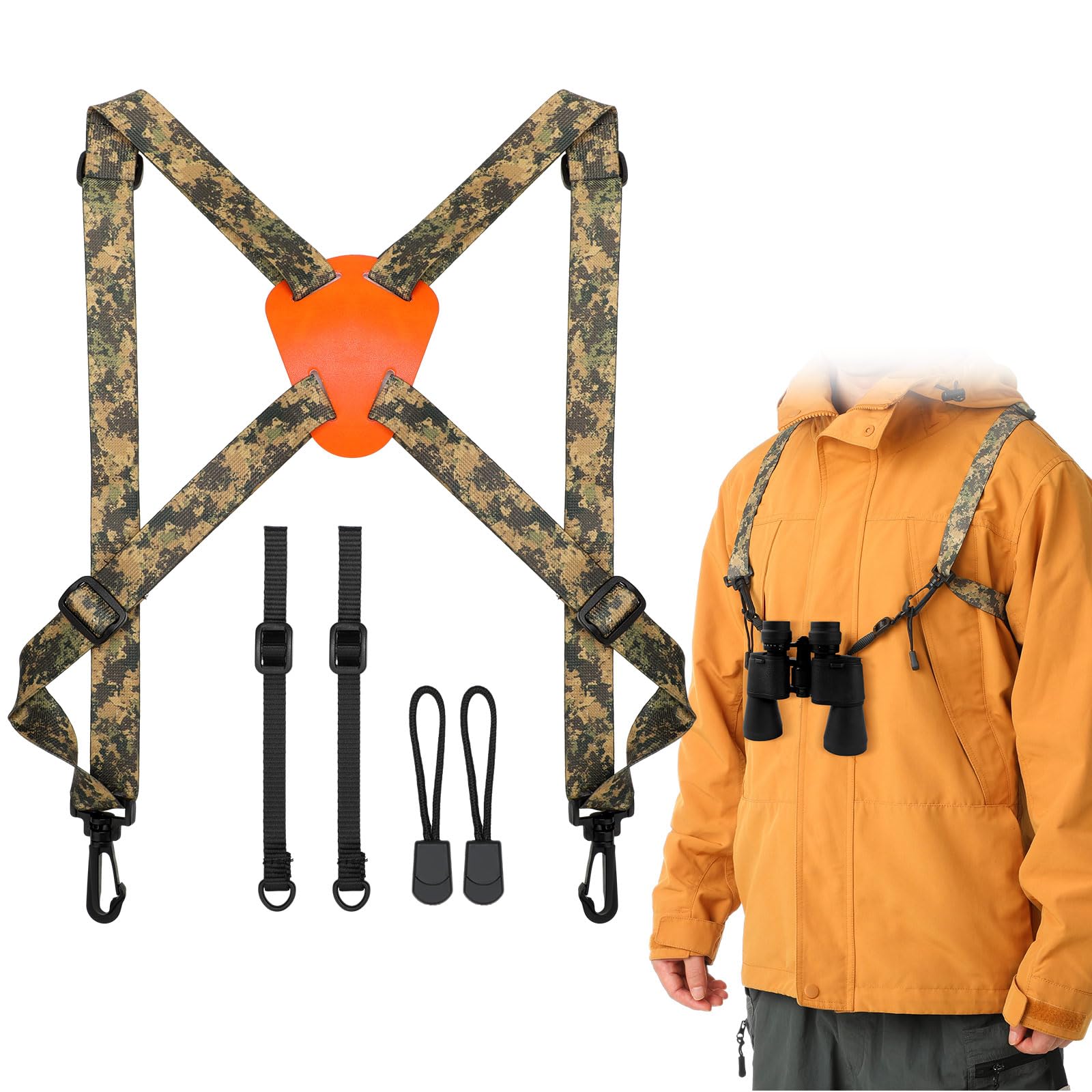 Reallnaive Hunting Binocular Harness Strap Binocular Strap Adjustable X-Shaped Decompression Binocular Strap Binocular Chest Harness Suitable for Hunting, Birding, Hiking, and Rescue Activities