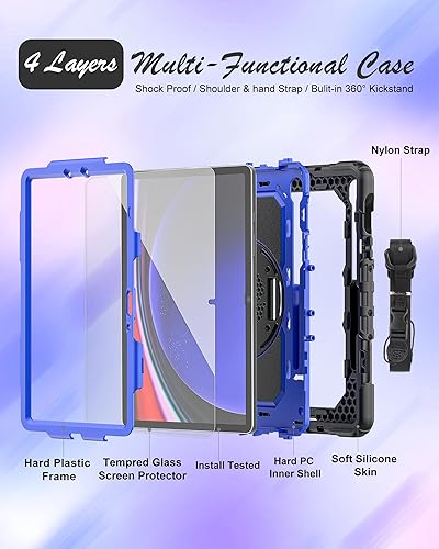 Miniatura 8 de Funda para tablet Samsung Galaxy Tab S9 FES9 de 10.911 pulgadas 2023 con protector de pantalla de vidrio templado, cubierta protectora de cuerpo