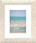 8x10 inch Distressed Wood Blue Vintage Antique Retro Picture Frame, Museum Grade Off White Mat 5x7, Glass Protection, Wall Hanging or Tabletop Photo Display, Turquoise Blue
