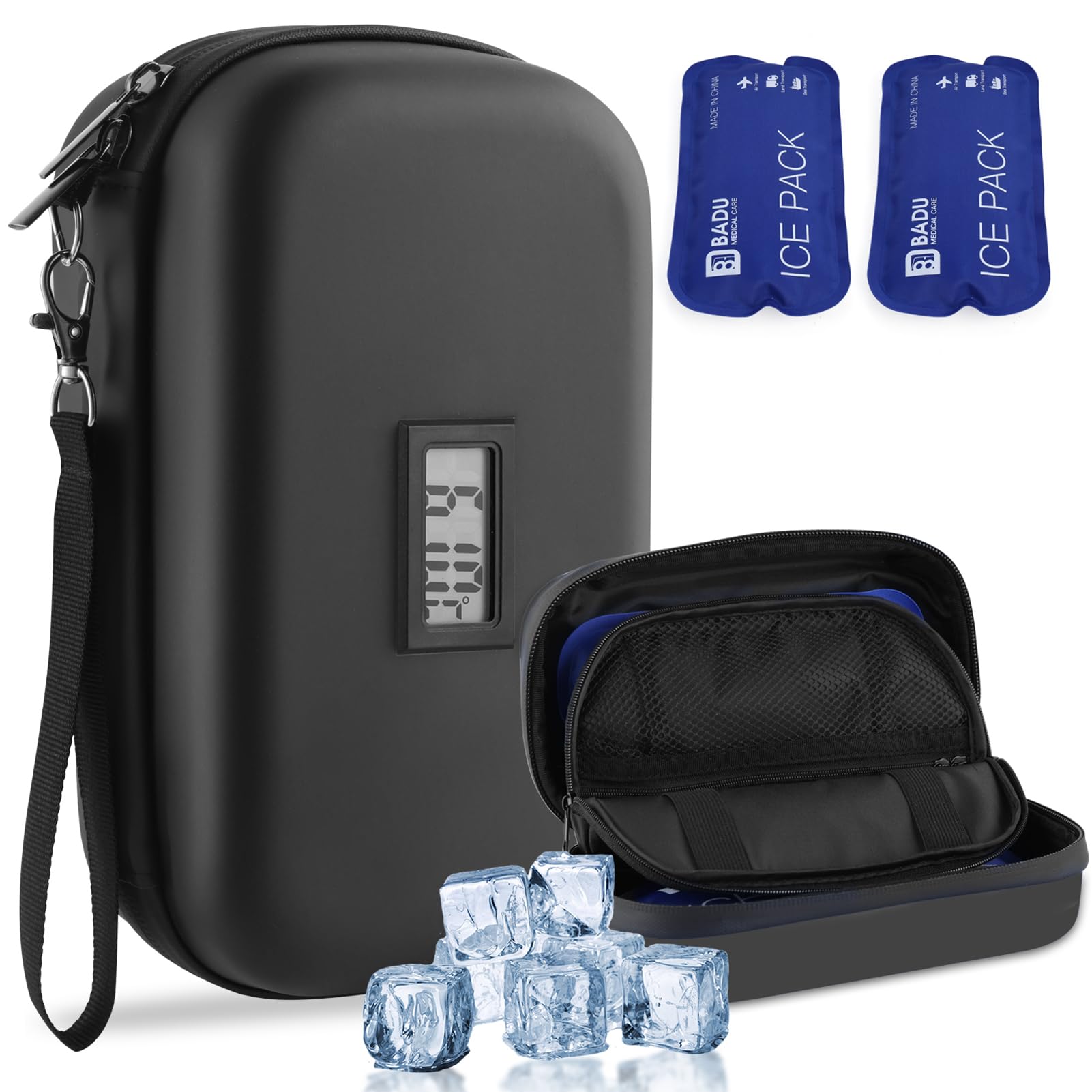 Borsa termica da viaggio per insulina, approvata TSA, portatile, per farmaci diabetici, Con display Fahrenheit, organizer per farmaci refrigerati con 2 confezioni di ghiaccio