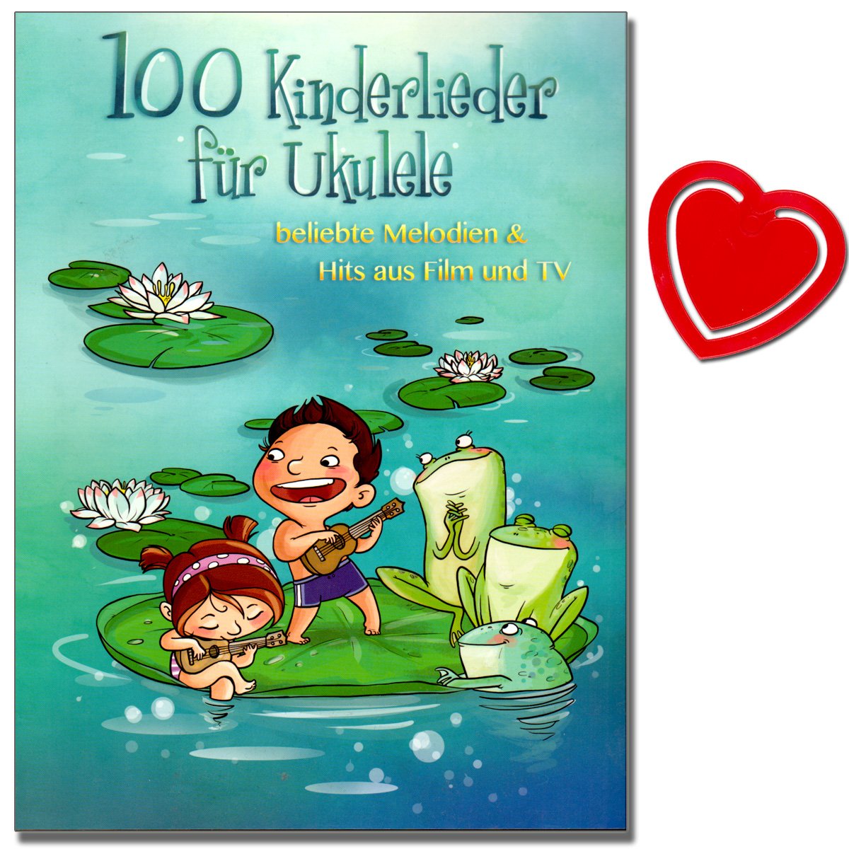 100 chansons pour enfants pour ukulélé – 100 chansons pour enfants connues, tubes du film et de la télévision ainsi que quelques chansons internationales populaires – avec pince à partitions en forme