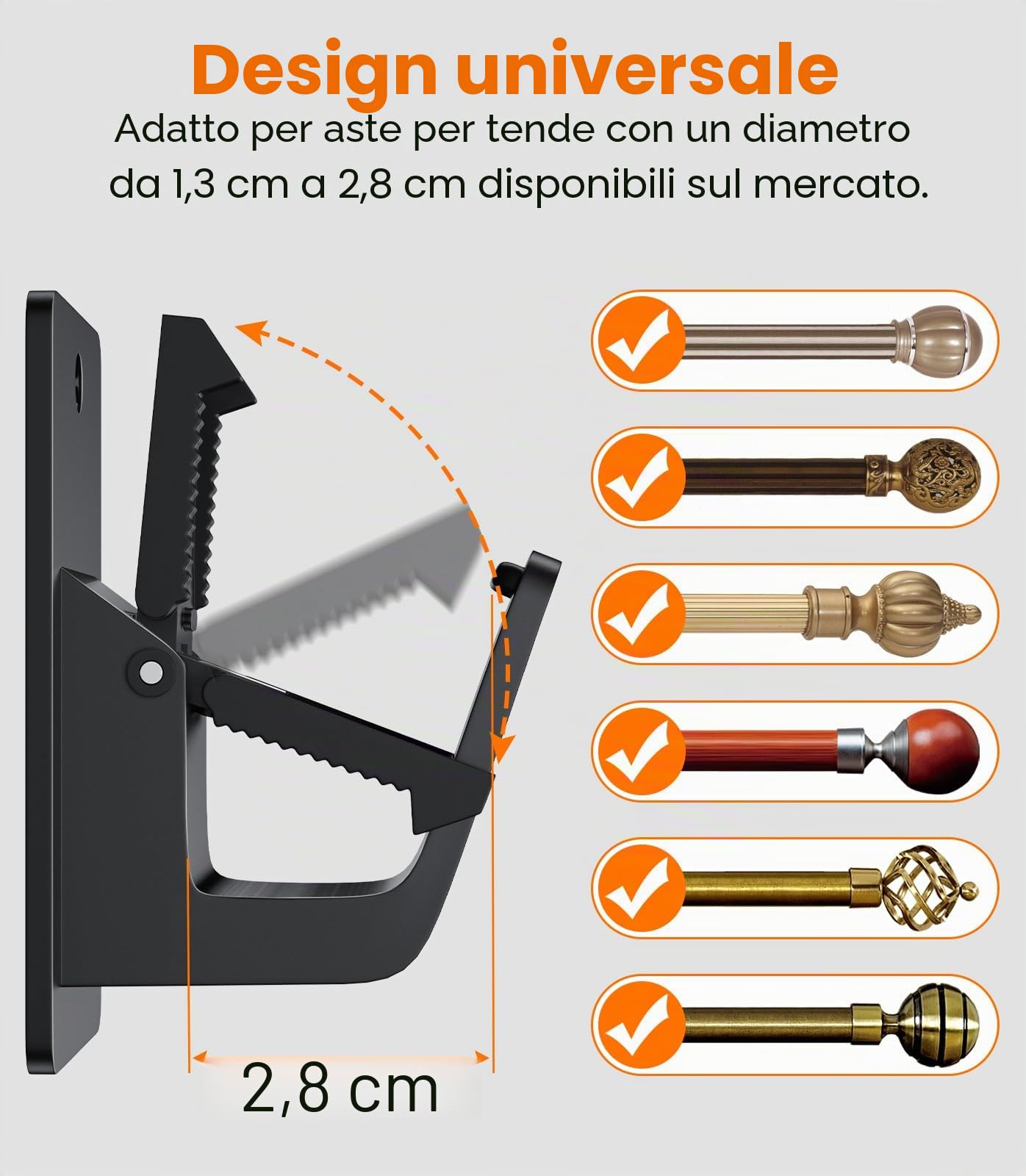 2 Pezzi Supporto per Bastone per Tenda - Staffa per Asta Autoadesivo Tenda Gancetti Porta Bastoni Ganci Tende Senza Bucare per Soggiorno, Bagno, Camera da Letto, Nero