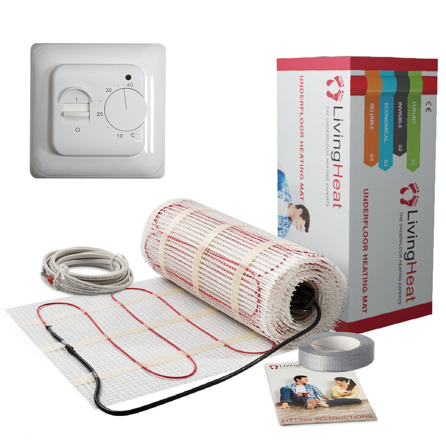 Electric Underfloor Heating Mat Kit 2.5/m² - 200w /m² with M1 Manual Thermostat
