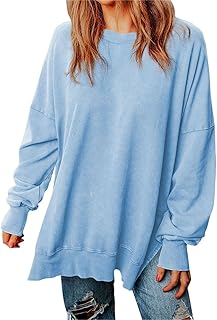 Mintuse Moletom feminino de manga comprida pulôver casual manga longa gola redonda pulôver leve tops