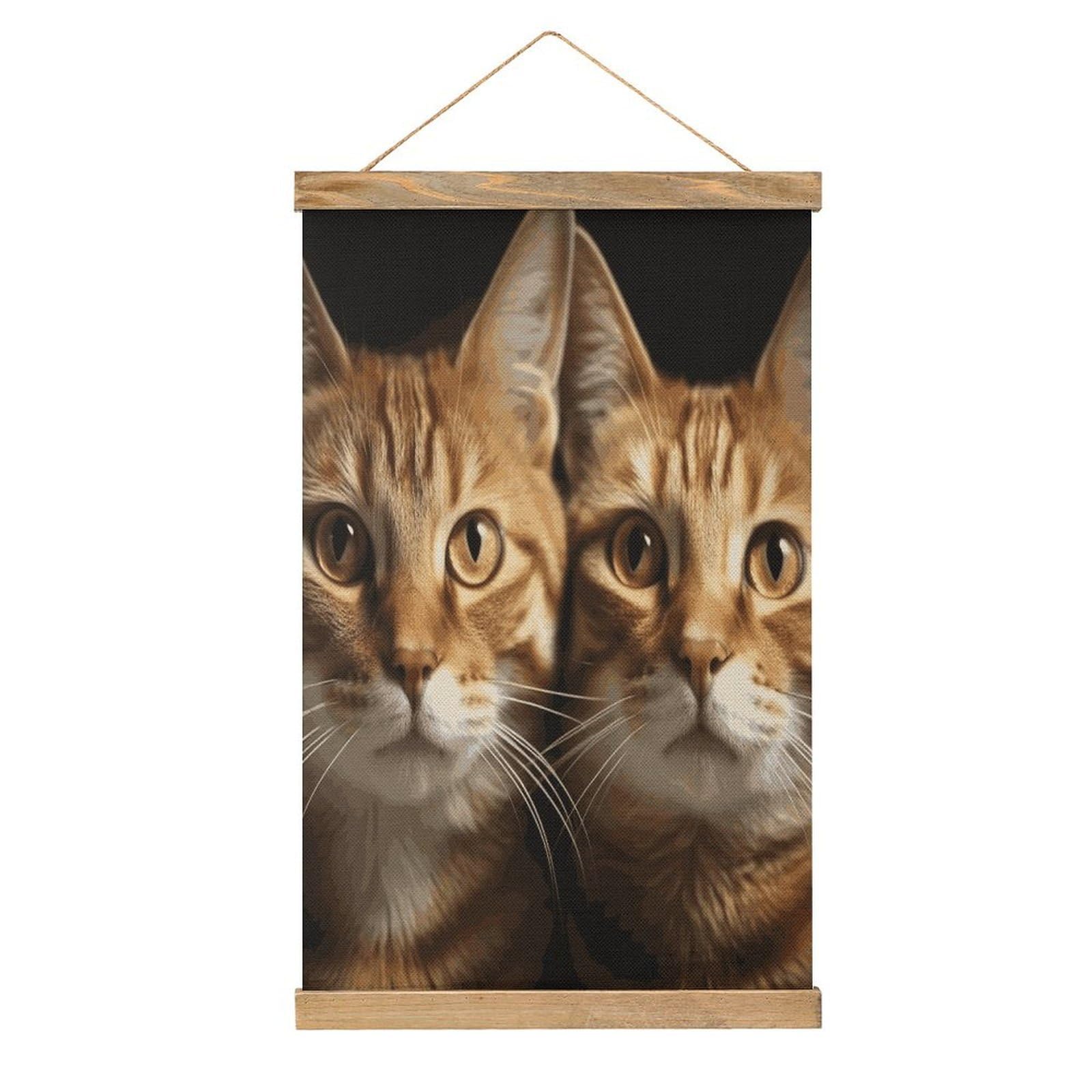 JTREHY Cats Linen Hanging Painting Vintage Poster Wall Art Prints Personality Style Wall Hanging Poster for Living Room Office Bedroom Decor Frame 13.2 X 20.47 Inch
