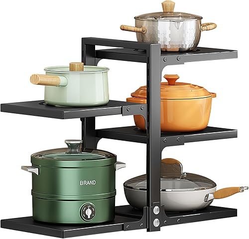 Organizador de ollas y sartenes, organizador de ollas y sartenes de 5 niveles para gabinete, organizador de ollas y sartenes ajustable resistente