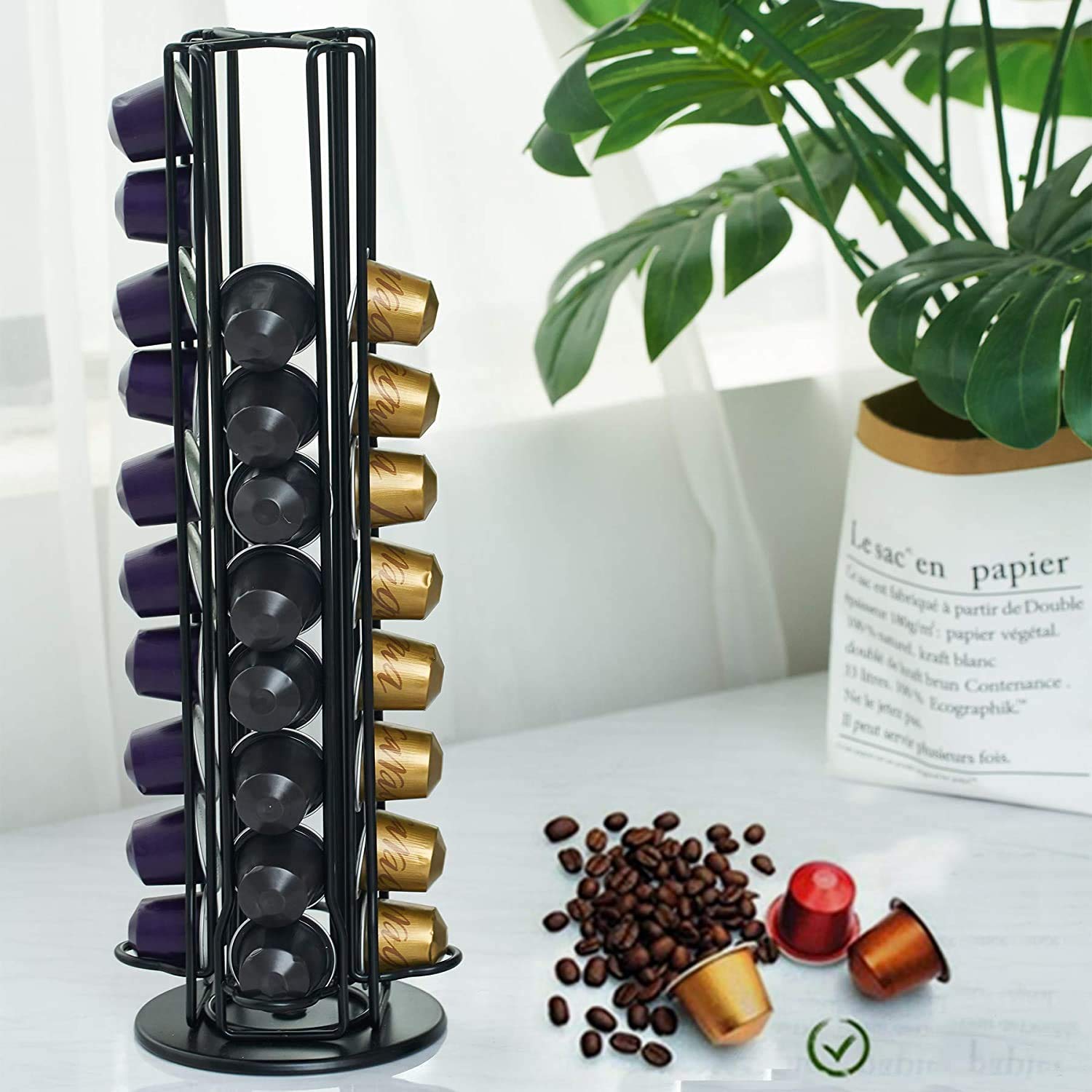 Kapselhalter Drehbar für Nespresso-Kapseln, Kapselspender Rotierend für 40 OriginalLine, Kaffee Kapselständer Zubehör Schwarz Haltbar (Schwarz, 40 kapsel)