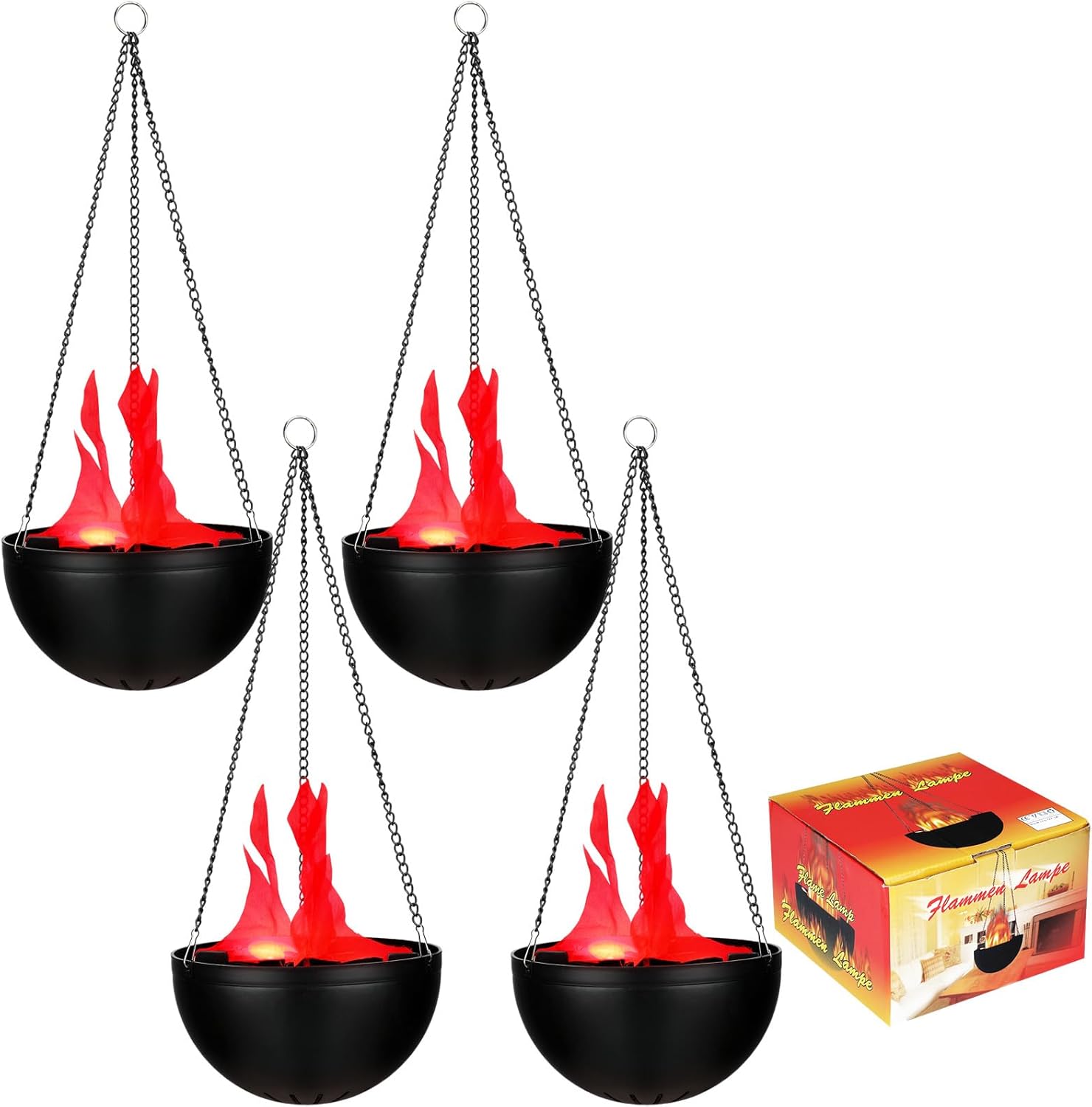 4 Pcs Halloween 3D Fake Fire Light 110v Artificial Hanging LED Flame Light Realistic Campfire Halloween Red Lamp Prop Flame for Christmas, Festival, Night Club, Party Decor