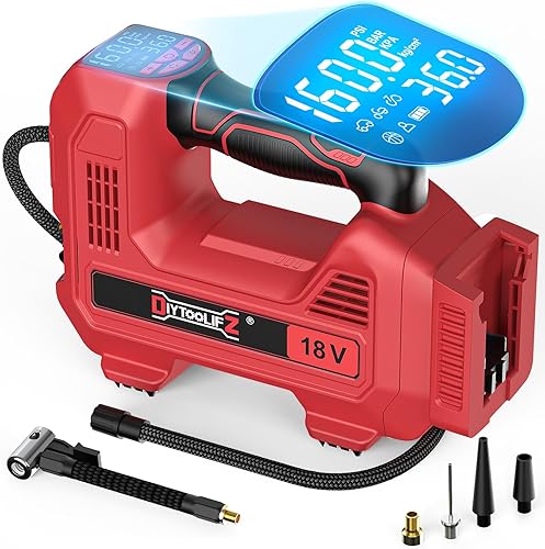 Inflador de neumáticos inalámbrico de 160 PSI compatible con compresor de aire Milwaukee de 18 V, bomba de aire portátil de apagado automático, luz