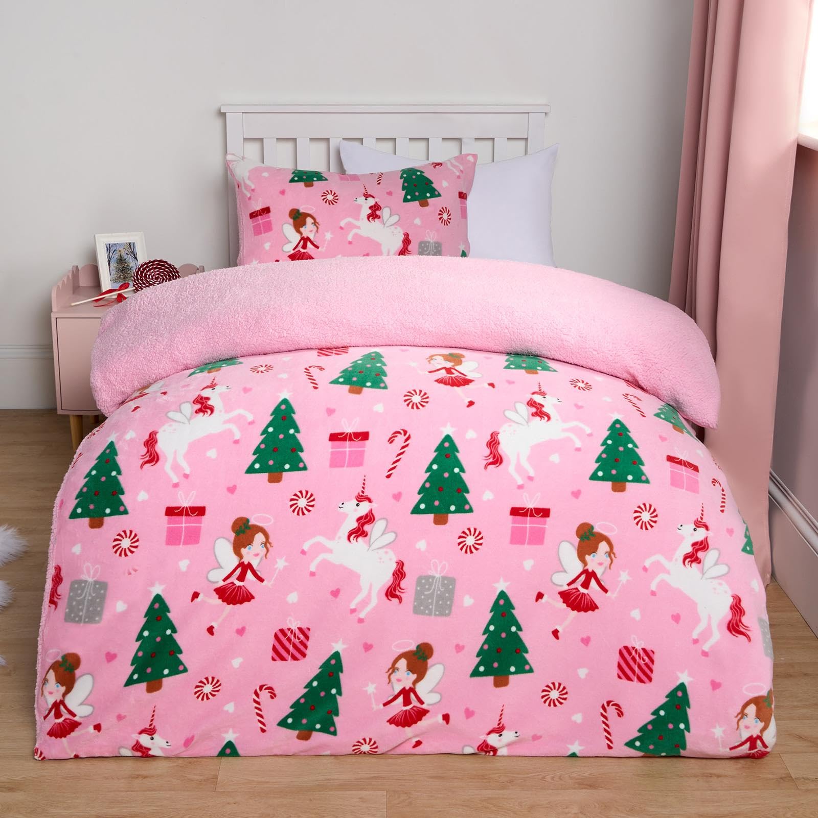 OHS Unicorn Girls Christmas Bedding, Teddy Fleece Christm...
