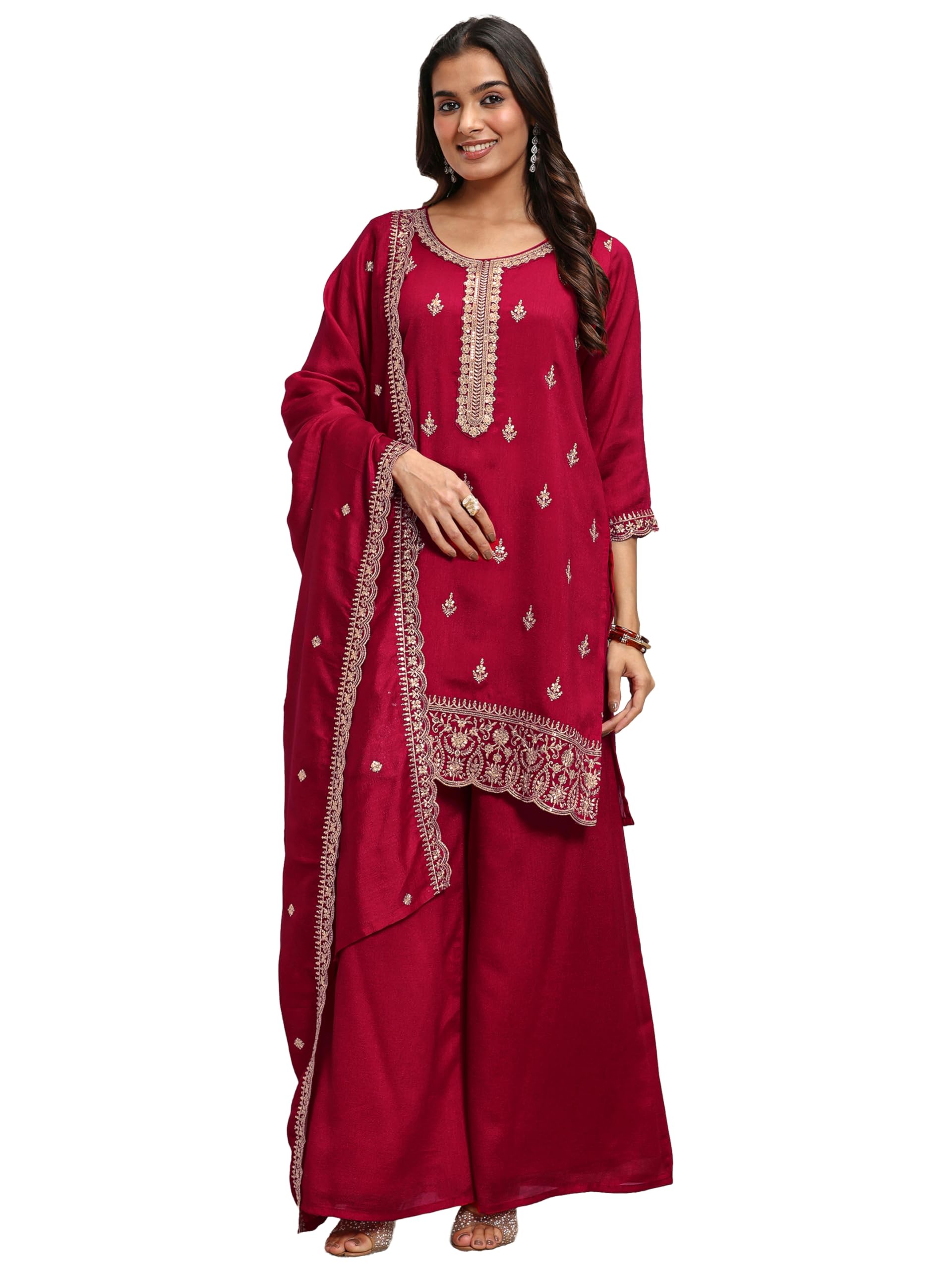 libas Embroidered Silk Blend Straight Kurta With Palazzo and Dupatta | ethnic wear | bridal suit | wedding dress | occasion wear-picture-52