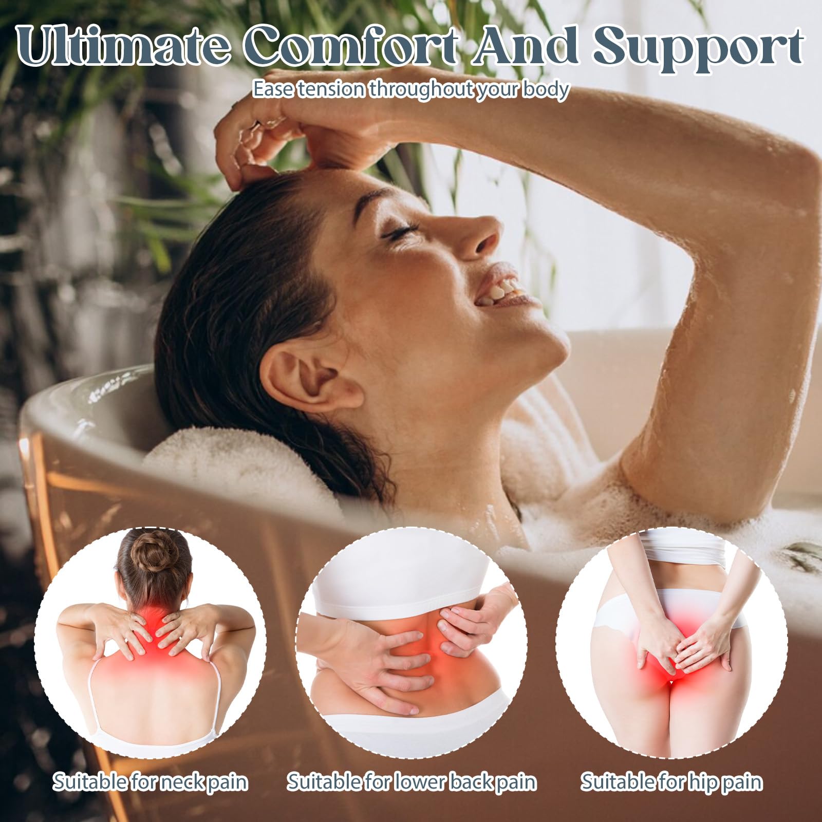 Cuscino per vasca da bagno intero con cuscino lombare, spessore 4D, con poggiatesta supporta collo, schiena e gambe, cuscino per vasca da bagno con ventose, gancio sospeso, sacco per la biancheria