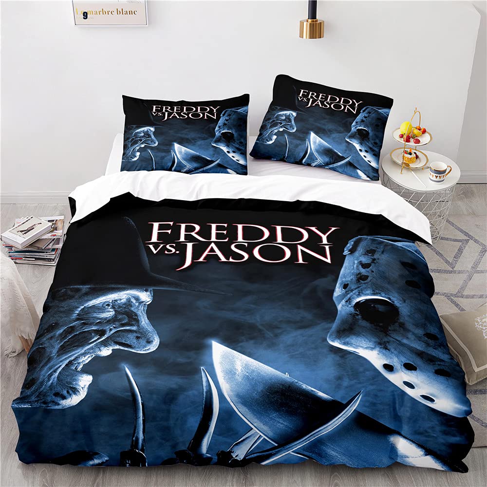NICHIYOBI Jason Voorhees Duvet Cover Bedding Set - Duvet Cover and Pillowcase, Microfibre, 3D Digital Print Three-Piece Bedding (10.140 x 210 cm)