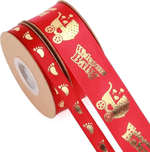 Miniatura 8 de Meseey 2 rollos en total de 20 yardas de cinta de bienvenida para bebé, color verde salvia y dorado, para manualidades, pasteles, baby shower,