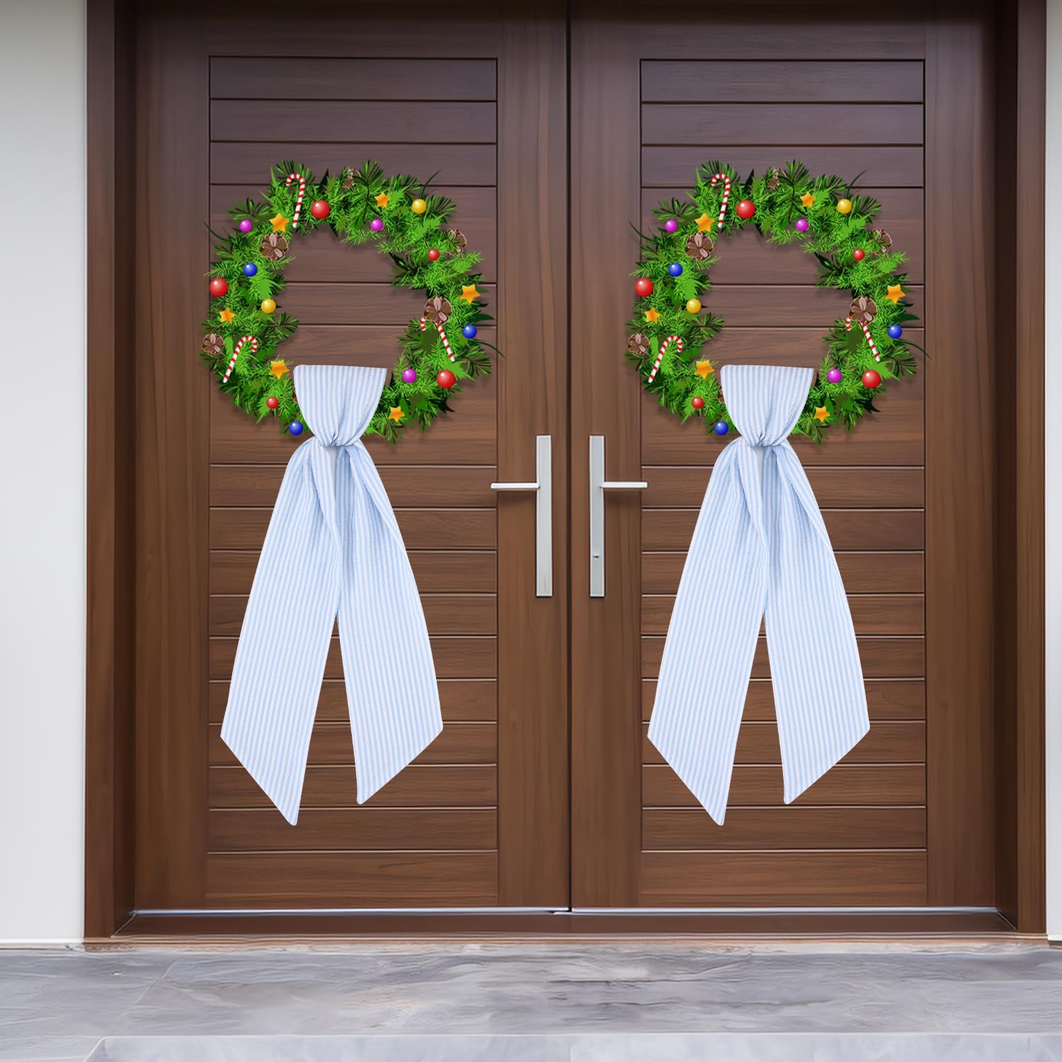 4 Pack Wreath Sash for Front Door, Stripe Sash for Monogram Embroidery, Front Door Porch Decor, Christmas Wreath Accessories, 5'' W x 54'' L, (4, Blue)