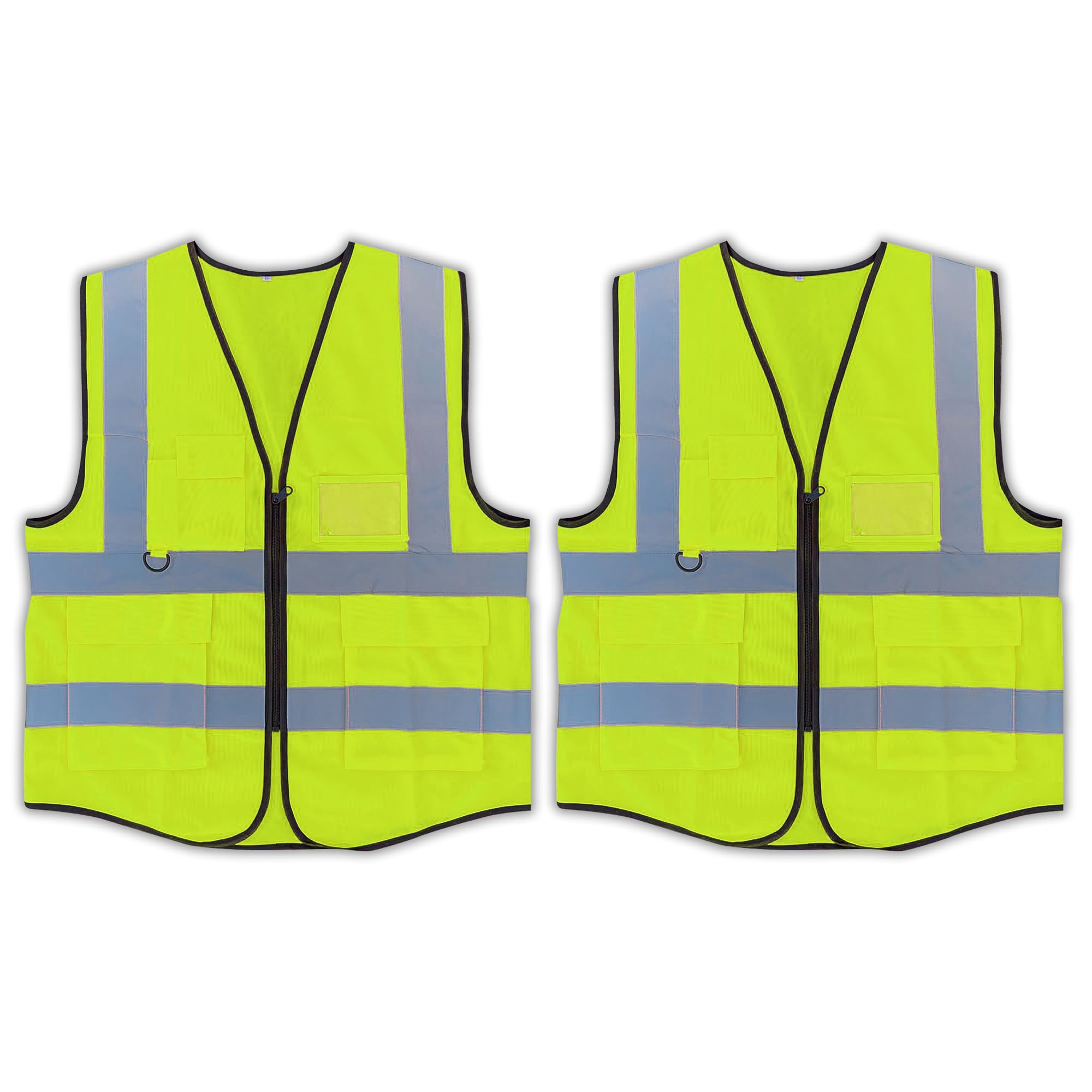 Vasego - Pack of 2 Hi-Visibility Executive Reflective Safety Vest for Men & Women with Multi pockets with zipper -Class 2 Utility High Viz vest for adults with reflective strips (2, Yellow, S)