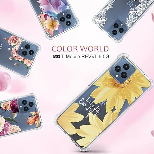 Miniatura 7 de Osophter Funda para Revvl 6 5G, Revvl 6X 5G Funda floral para niñas y mujeres con 2 protectores de pantalla de absorción de golpes flexible de goma