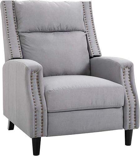 HOMCOM Sofá reclinable manual individual con respaldo de empuje, silla de descanso Accent con reposapiés retráctil, color gris