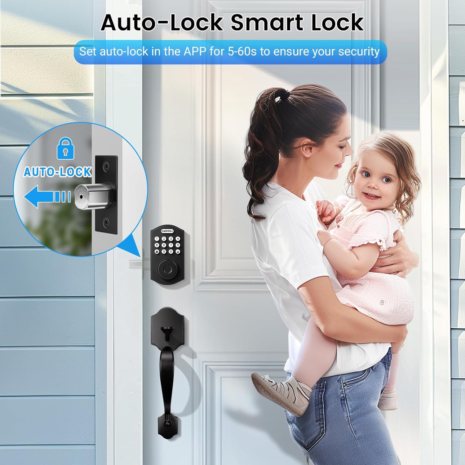 KNOBWELL Keyless Entry Door Lock with Handle Set,Front Door Handle Set，Password Door Lock Fingerprint  Keypad Deadbolt, Auto Lock, Matte Black