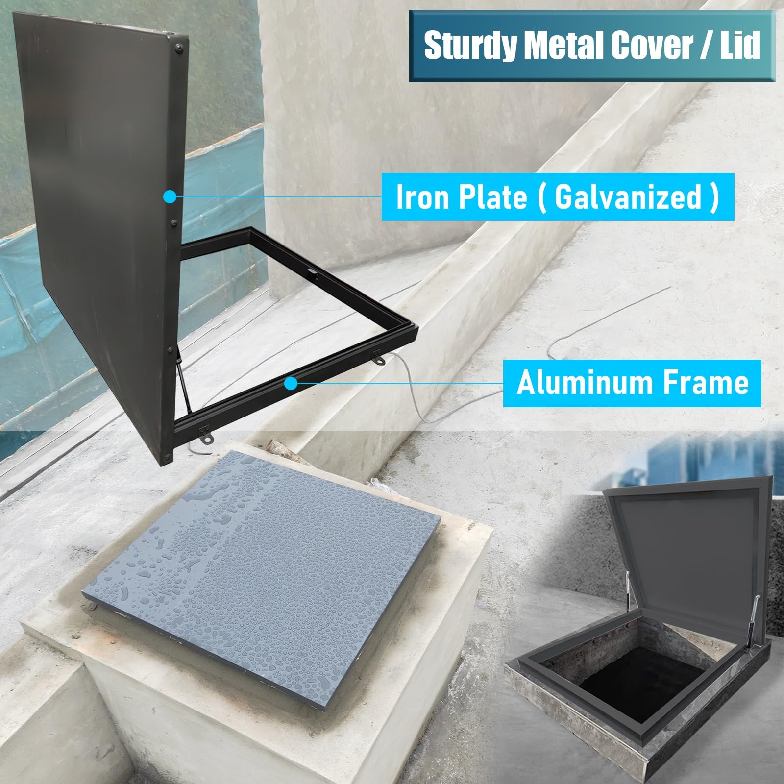 Trampilla de Suelo Personalizado Trampilla De Ventilación/Acceso/Salida De Tejado Para Suelos/Techo, Sellado A Prueba De Intemperie Ático Sótano Cubierta De Puerta Con Cerradura(60x60CM(23.6"x23.6"))