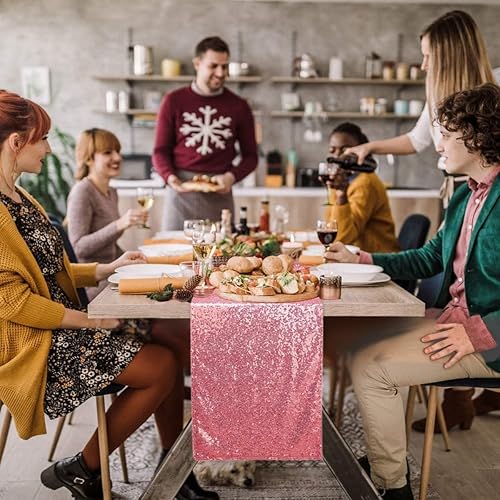 yuboo Camino de mesa de lentejuelas rosas de 72 pulgadas de largo, camino de mesa con purpurina para primavera, verano, boda, suministros de fiesta