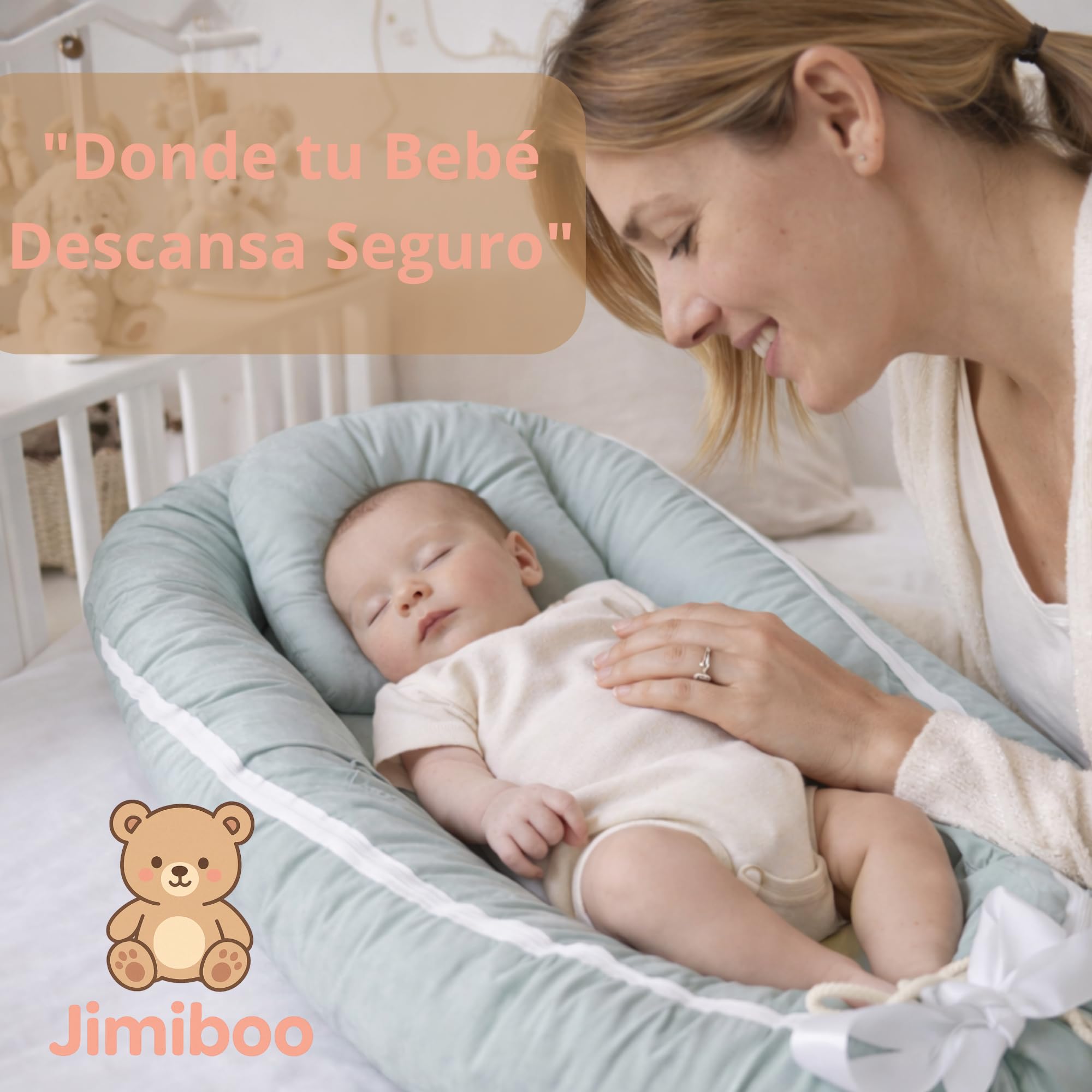 Reductor de Cuna Bebé 0 Meses Verde Pastel – Nido de Algodón con Almohada Protectora, Colchón Desmontable y Funda Lavable, Ideal para Colecho y Cuna