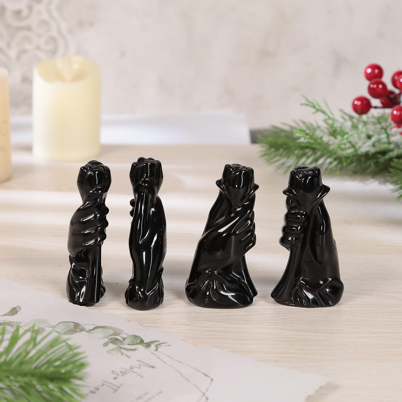 mookaitedecor Figura de flor de rosa de cristal de obsidiana negra, piedra grabada para aniversario, boda, estatua de adorno para decoración del hogar y la oficina