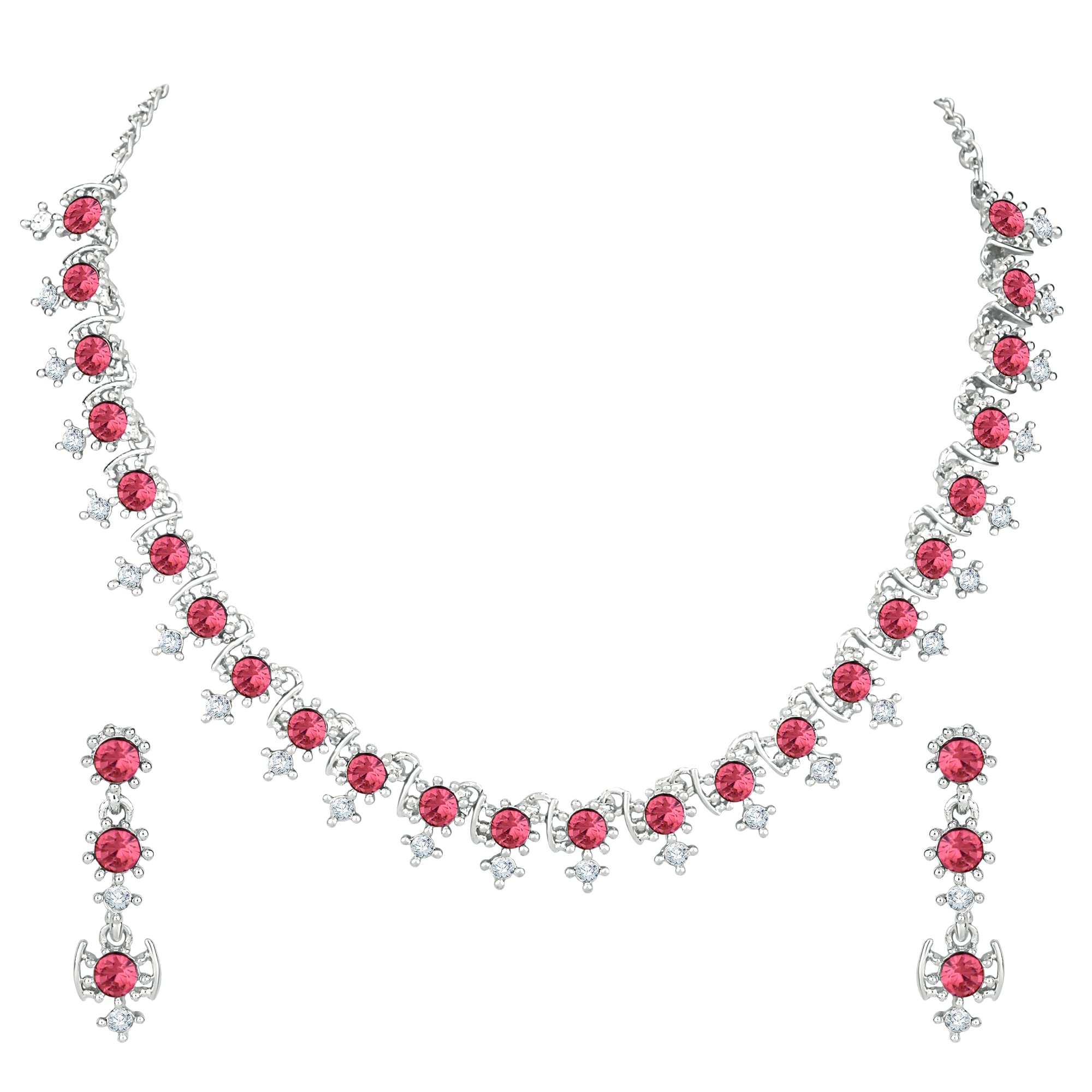 Atasi International Silver Plated Pink Crystal AD Style Necklace Jewellery Set with Earrings for Women Ideal for Party, Wedding, Festivals (RP5660) (B0BR27PVSB) Amazon Price History, Amazon Price Tracker