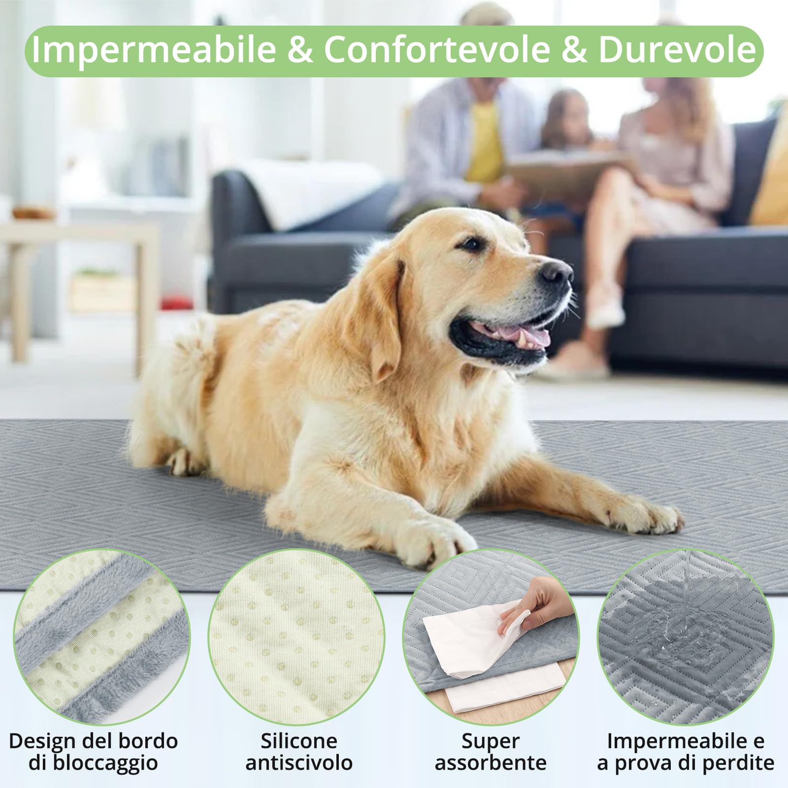 2 Pezzi Tappetini Lavabili per Cani,Tappetini per Addestramento Cuccioli, Antiscivolo,a Prova di Perdite e Riutilizzabili,70x100 cm(27 inx39 in),per Cani Gatti