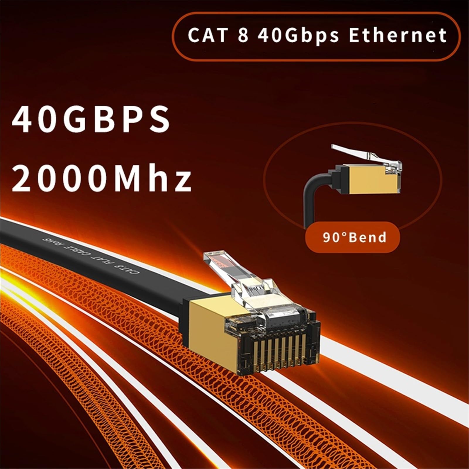 Kabel Ethernet CAT8 40 Gbps, nylonowy pleciony kabel sieciowy do komputera, modemu, laptopa, routera PS 5, płaski kabel Ethernet Cat 8 RJ45(CAT8D-40G, 10M)