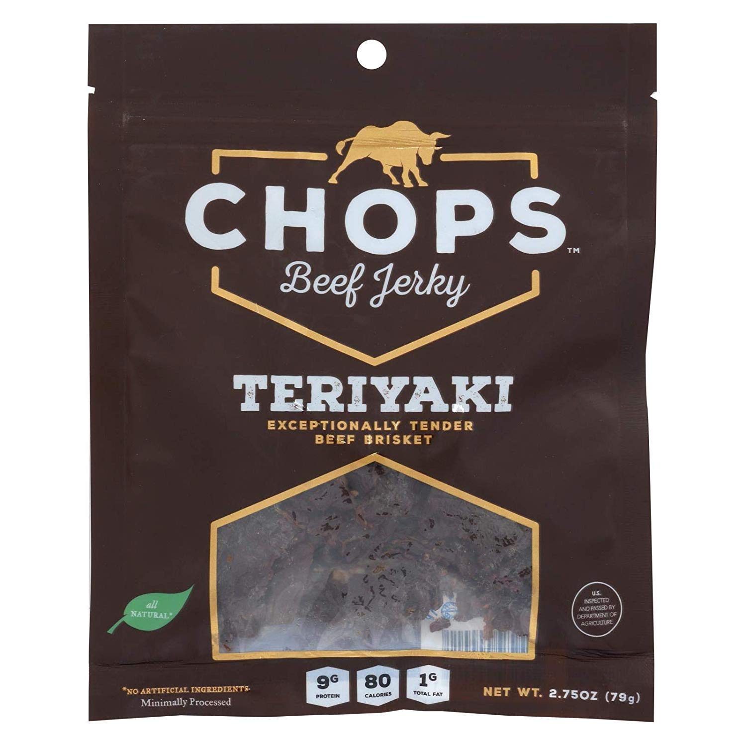 CHOPS BEEF JERKY, Beef Jerky, Teriyaki, Pack of 8, Size 2.75 OZ, (Gluten Free)
