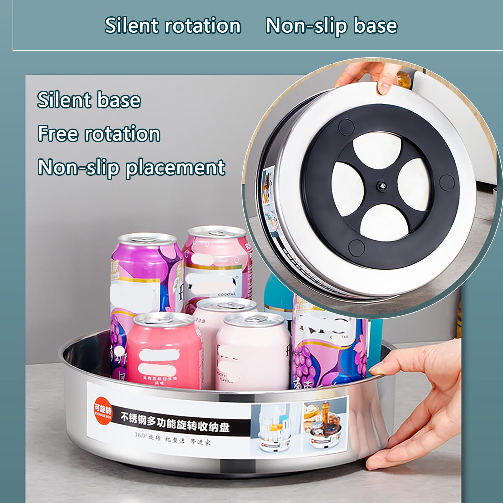 Organizzatore Girevole Lazy Susan, Porta Spezie Rotante A 360° Per Mobiletti Da Cucina, Frigorifero E Dispensa, Porta Condimenti Girevole In Acciaio Inossidabile,G