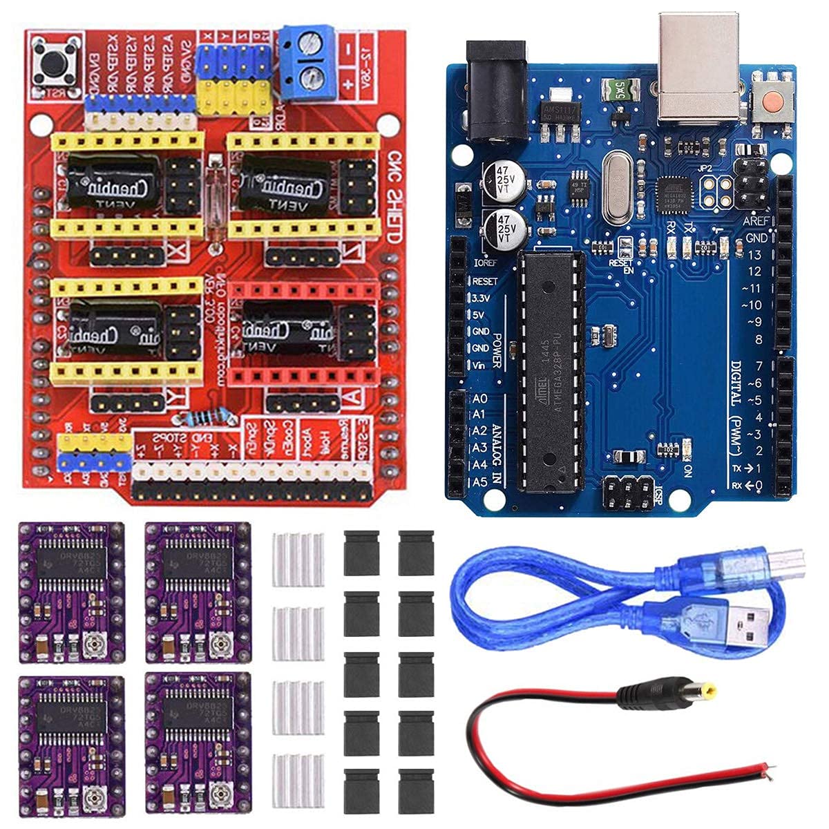 REES52 CNC Shield V3.0 Expansion Board Kit with Board for Compatible With Arduino, 4PCS DRV8825 Stepper Motor Driver and Heatsink, 10PCS Jumper Cap, USB Cable for Engraving Machine (B09BK92GNX) Amazon Price History, Amazon Price Tracker