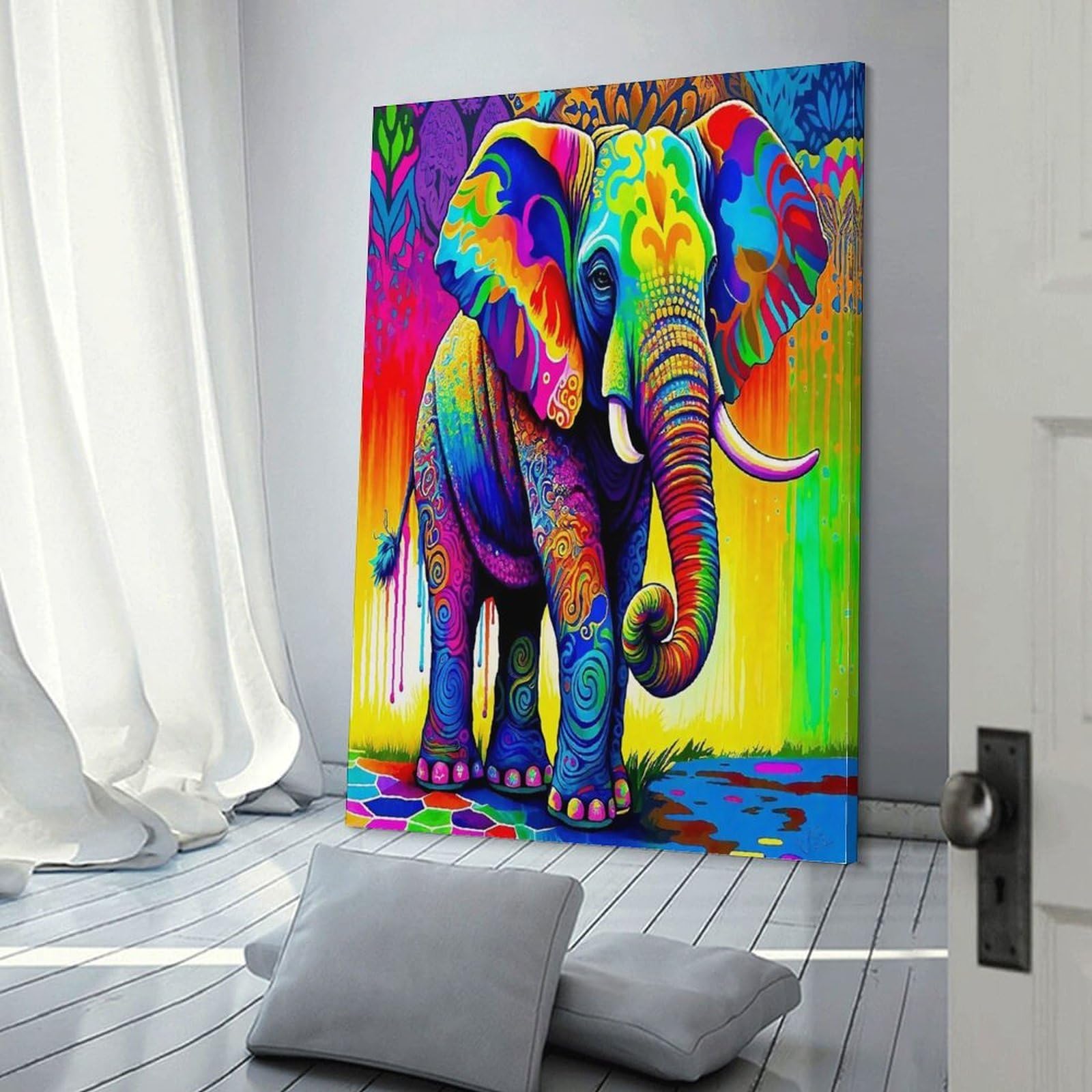Art mural éléphant pour salon moderne grand format