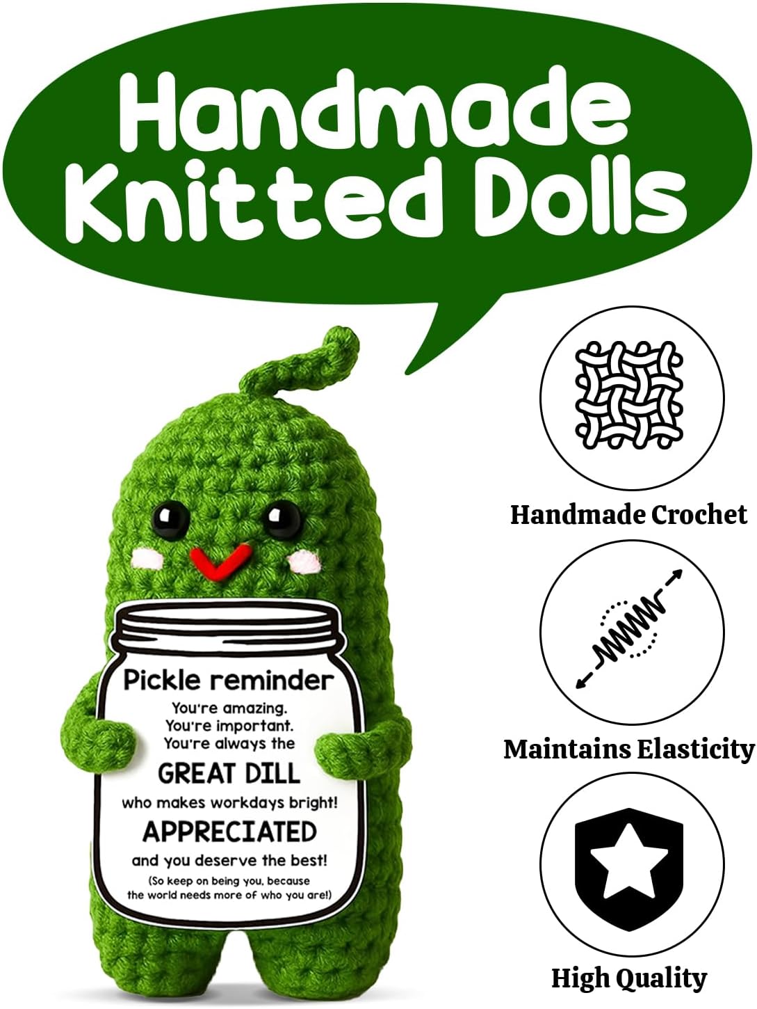 Positive Emotional Support Crochet Pickle Gifts for Women Men Coworkers, Employee Appreciation Gifts, Motivational Birthday Gift Ideas, Mini Handmade Crochet Pickle Reminder