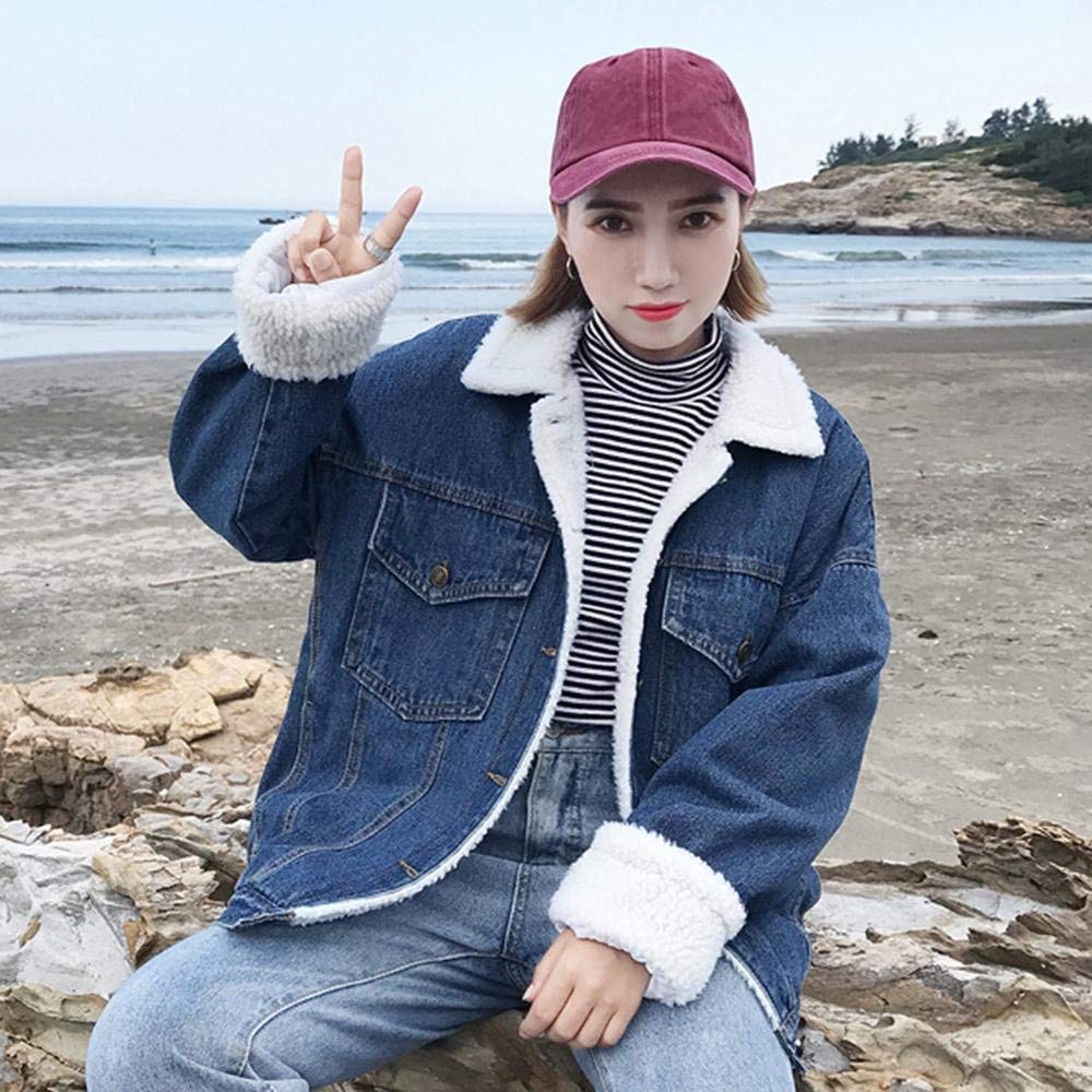 Kurtka dżinsowa damska z długim rękawem z klapą pogrubiony ciepły denim płaszcz zimowy retro vintage moda luźna na co dzień chłopak styl denim odzież wierzchnia płaszcz