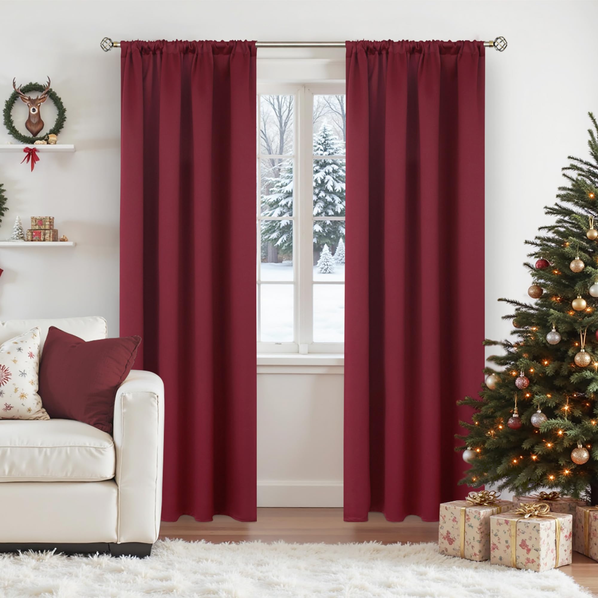 BGment Burgundy Blackout Curtains 84 Inch Length for Bedroom - Rod Pocket Thermal Insulated Room Darkening Shading Drapes for Living Room, 42 x 84